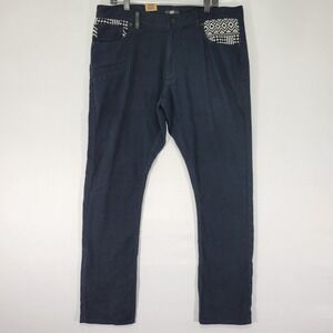 Rock Smith Men's Suede Denim Jeans Deep‎ Navy Straight Up Fit 38x33 NEW